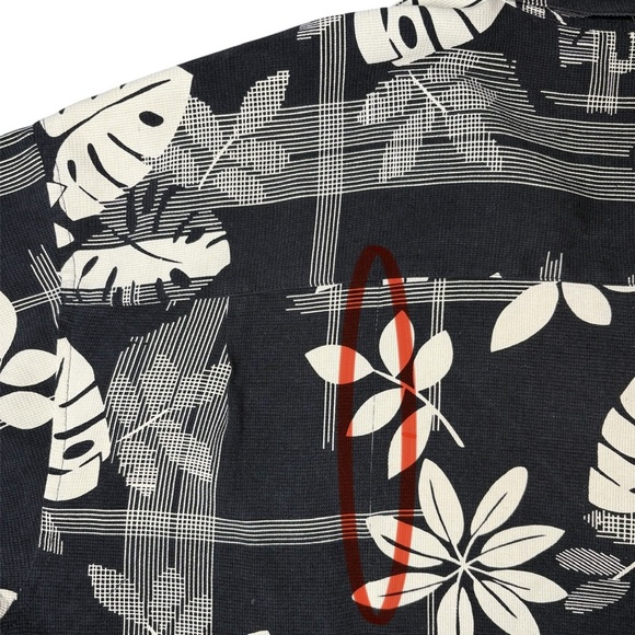 Geoffrey Beene 100% Silk Black and Cream Aloha Hawaiian Shirt - Picture 9 of 9